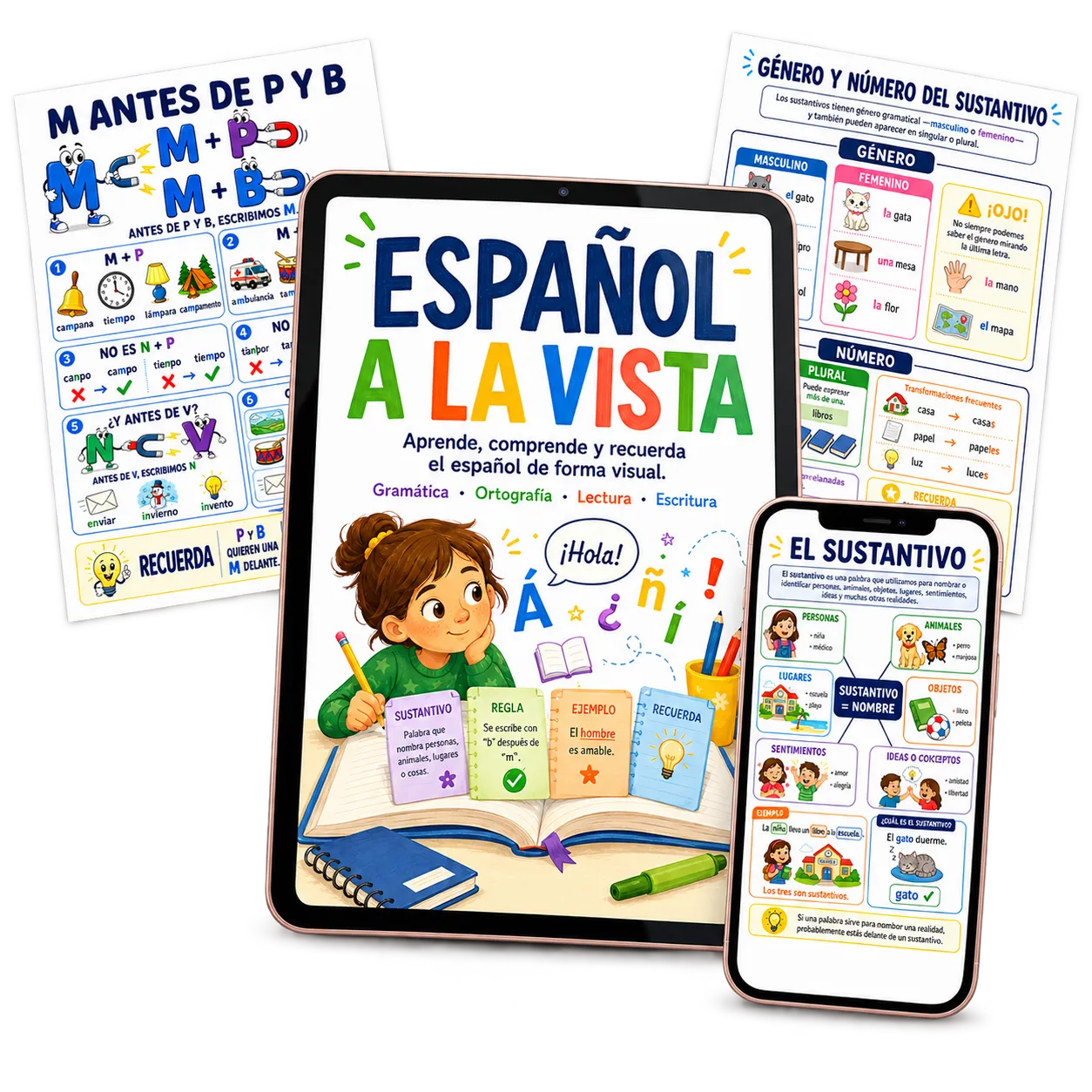 Español a la Vista - Biblioteca visual lista para imprimir con esquemas educativos de gramática y ortografía